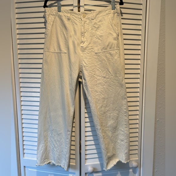 THE GREAT. Frayed Ranger Raw Hem Cropped Pant Cream 29 - Picture 4 of 8